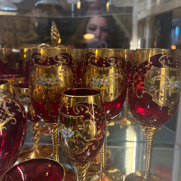 Tre Fuochi Ruby Red 24k Gold Drinking Set Murano Glass Royal Cordial Set. RARE - Picture 5 of 10